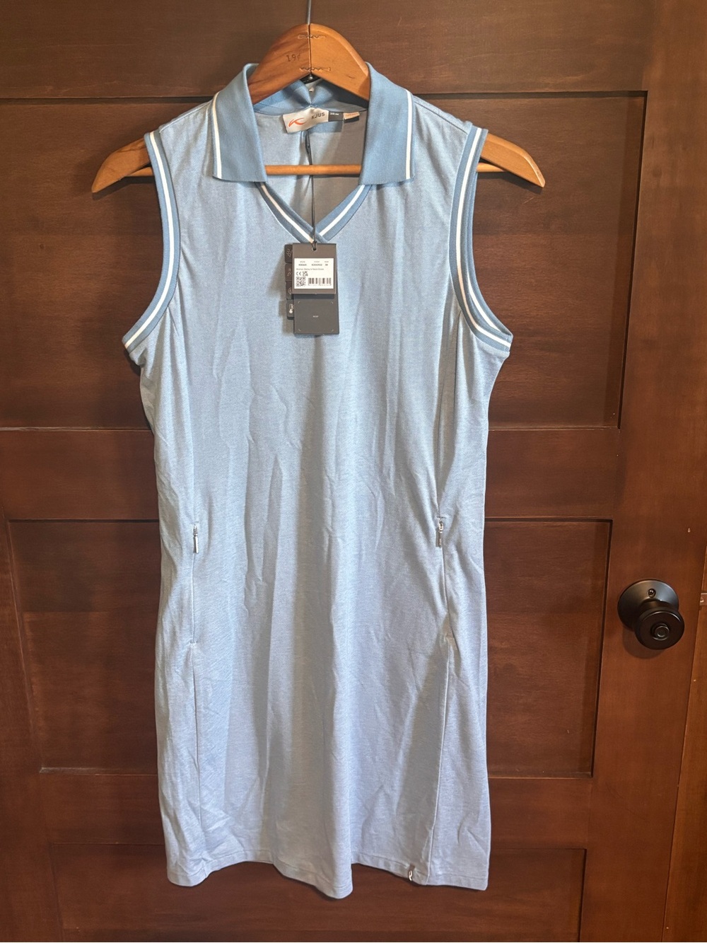 Sleeveless Light Blue Polo Shift Dress with Subtle Trim